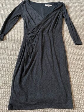 LOFT Charcoal Wrap-Style Long Sleeve Dress